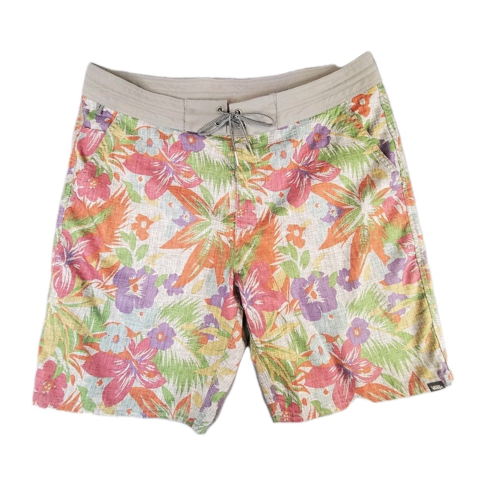 VANS‎ Deck Siders Men's 36 Board Surf Shorts Hawaiian Floral Pockets Relaxed